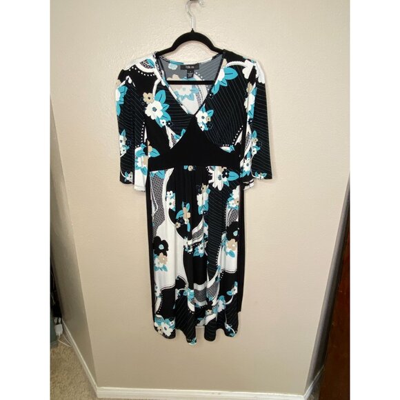 Style & Co Womens Black Floral Print Empire Waist Dress S Polyester Blend - Picture 1 of 7